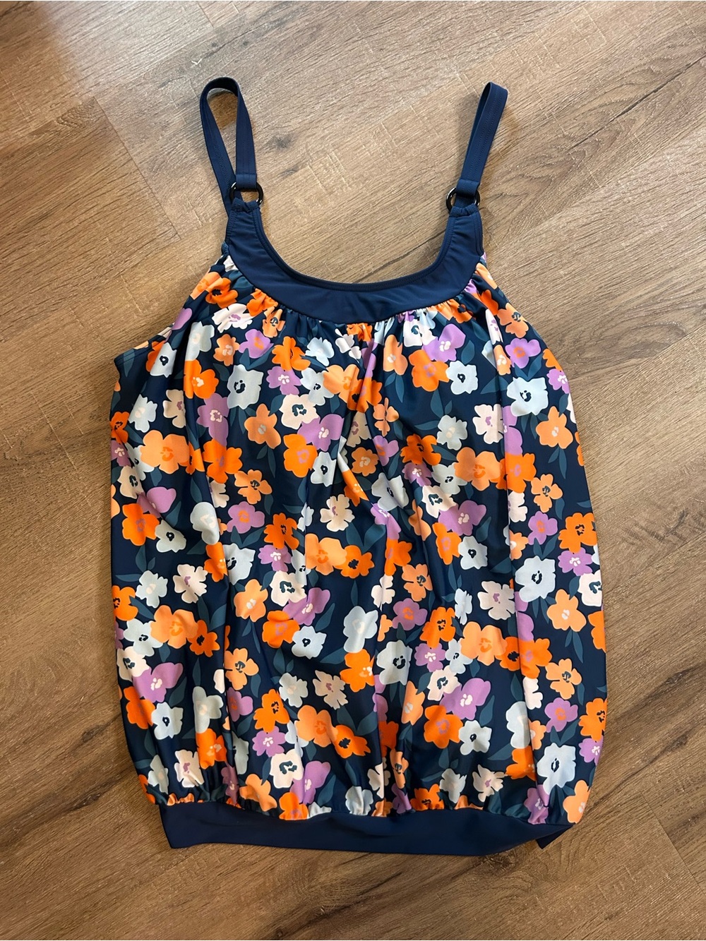 BloomChic Tankini Swim Top Womens Plus 2XL Floral Navy Orange Purple
